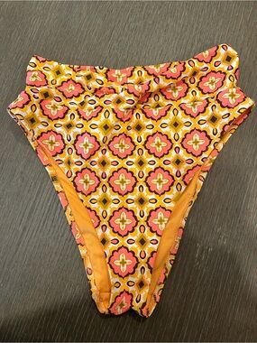 NWT aerie High-Waist Swim Bottoms in Pink & Yellow Mosaic